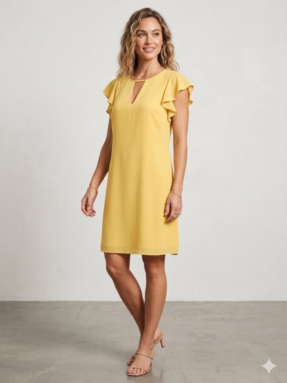 NWT Vince Camuto yellow chiffon dress with flutter sleeves, size 8